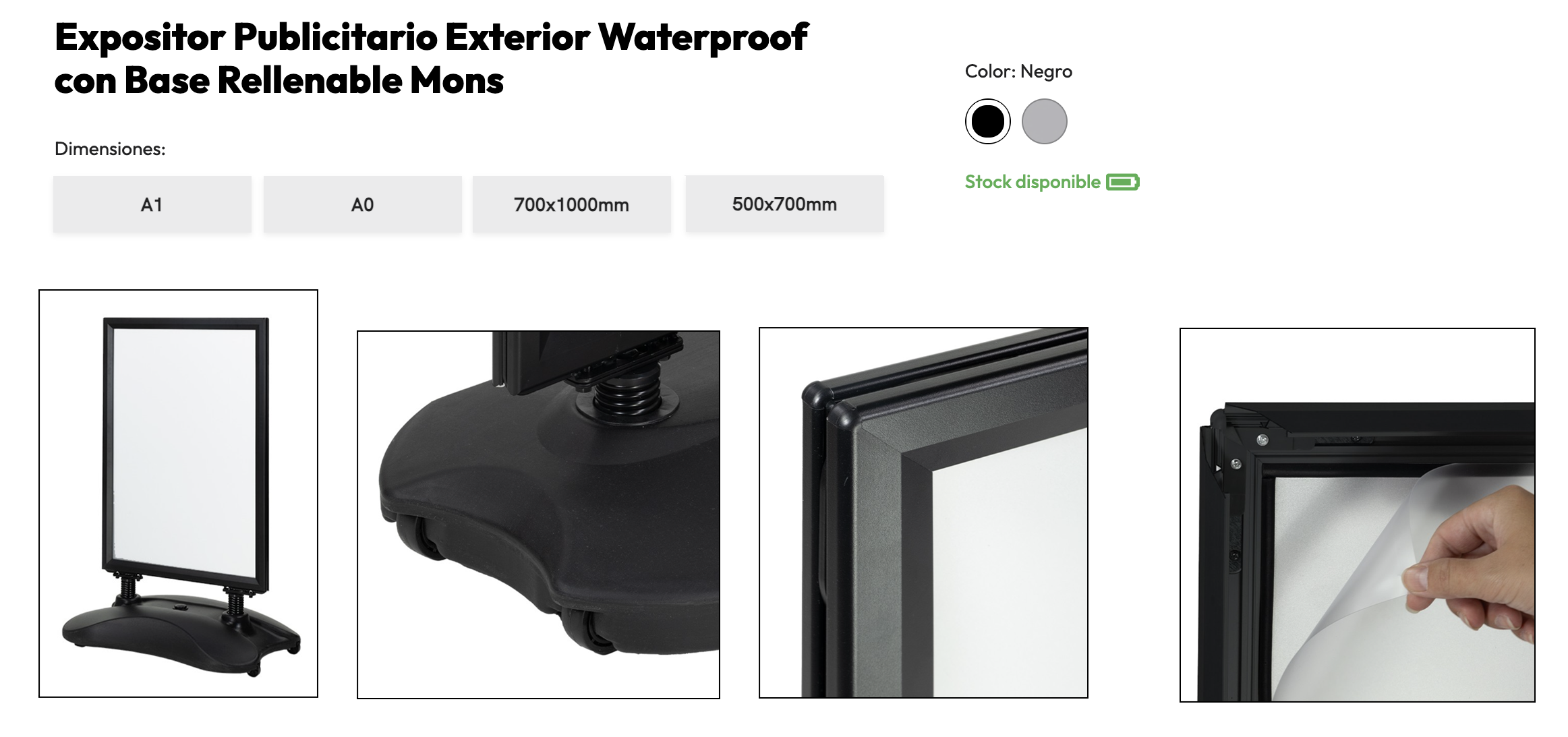 Expositor publicitario exterior con base rellenable